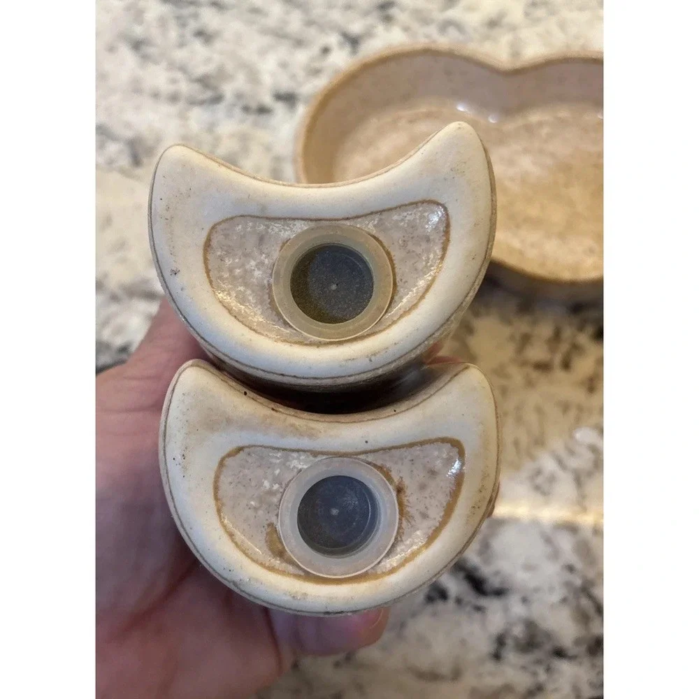 Vintage Israel Salt and Pepper Nurit Pottery Abstract MCM Toothpick Holder Caddy